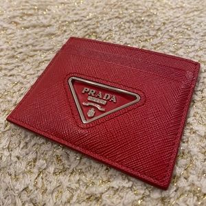 Prada red leather card case wallet